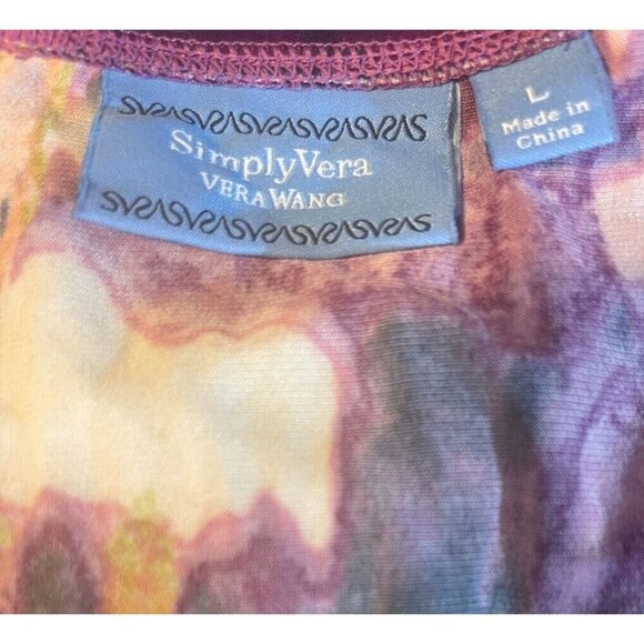 Simply Vera Wang L Purple-Coral Splash Scoop Neckline Mesh Trim Sleeveless Dress - Picture 6 of 6